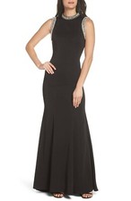 IEENA MAC DUGGAL Black Rhinestone Pearl Embellished Mermaid Trumpet Maxi Gown 4