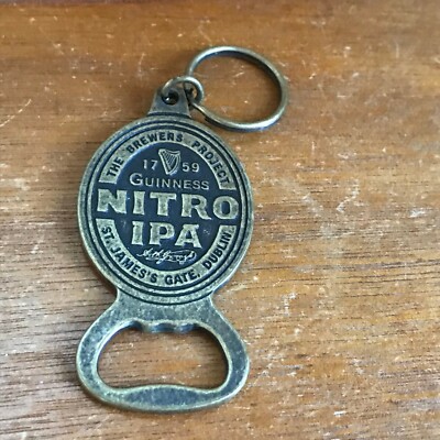 Guinness Nitro IPA Antique Goldtone Key Chain Ring Bottle Opener
