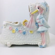 Vintage Napcoware Japan Ceramic Hand Painted Bassinet Cradle Planter C-8581