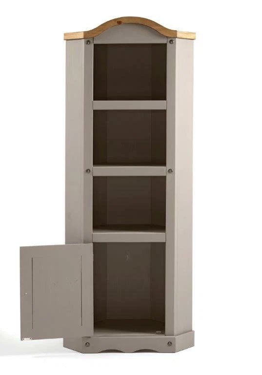 Corona Corner Display Unit Grey Wax Solid Pine Bookcase by Mercers Furniture® - Image 3 of 4