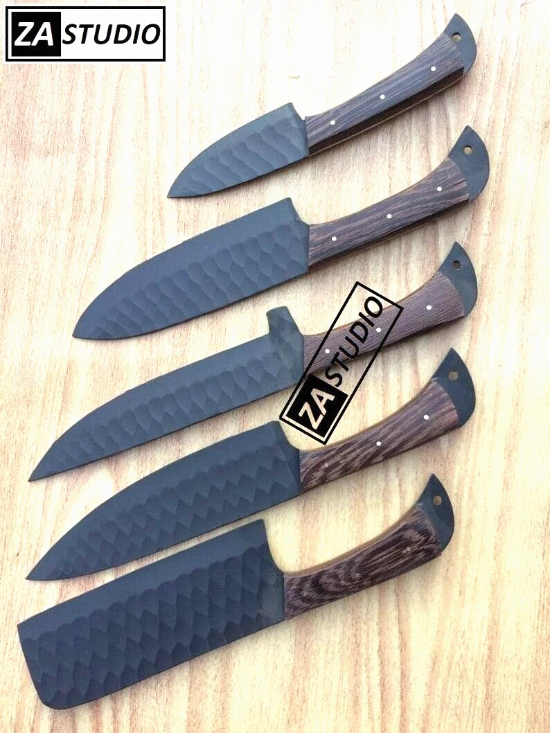Chef Knife Set Handmade Forged Black Powder Coated Kitchen Knife Set + Sheath