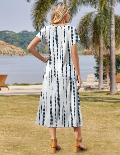 Summer Floral V-Neck Maxi Dress Short Sleeve Casual Beach Dress with Pockets - Picture 54 of 109