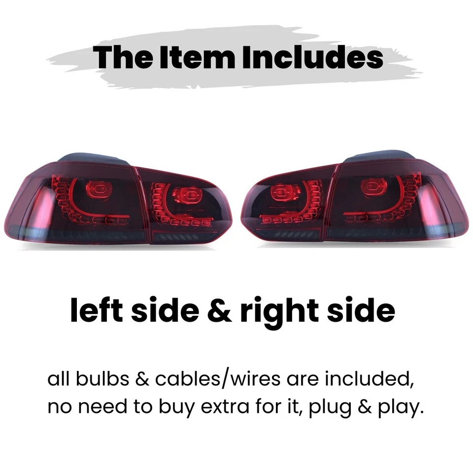 LED Tail Lights Fits 2010-2014 Volkswagen VW Golf/GTI/Golf R Red Rear Lights Kit - Image 4 of 4