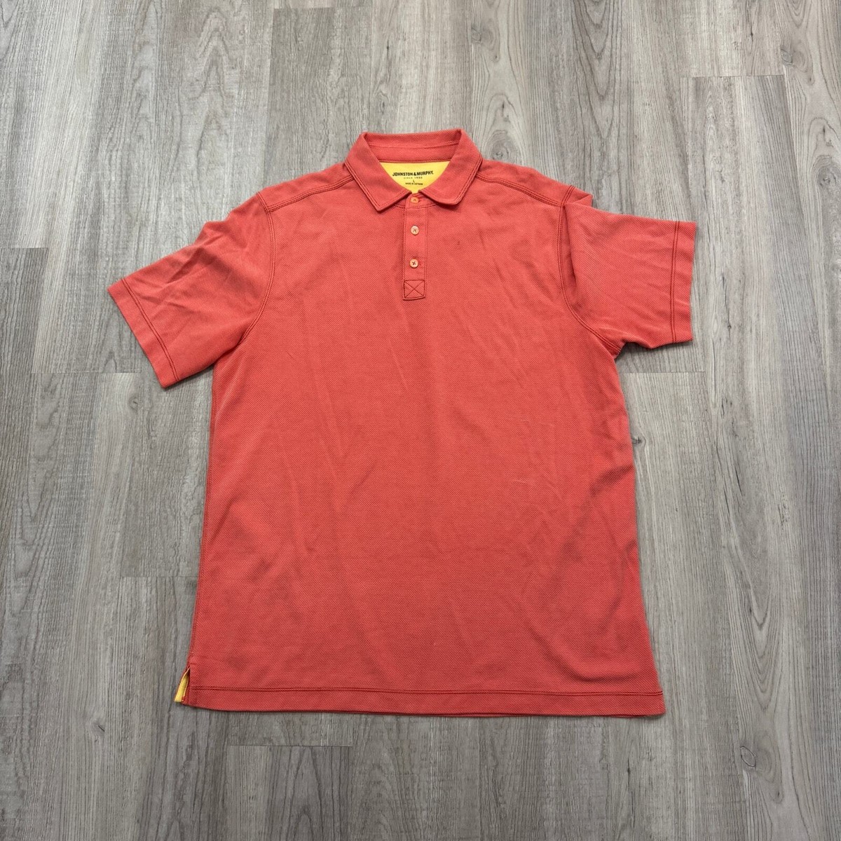 Johnston Murphy Polo Shirt Men's Large Coral Collared Casual Preppy