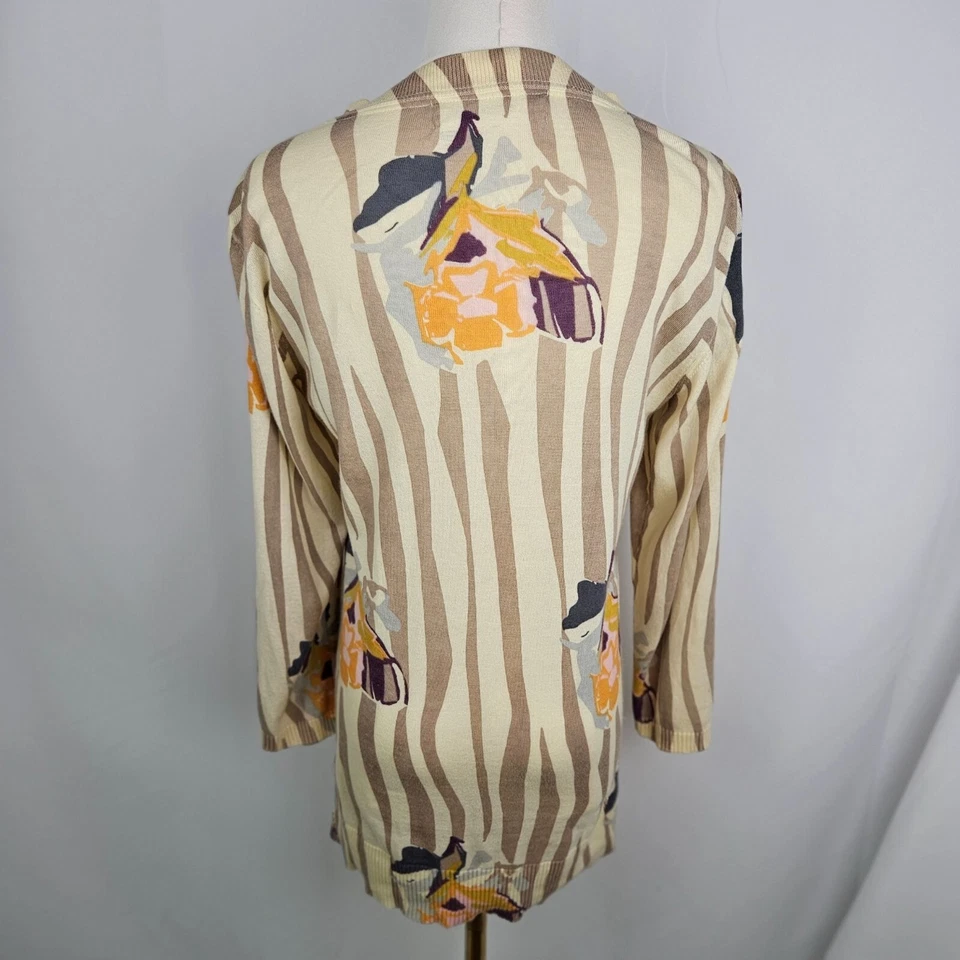 Cárdigan Suéter Sparrow Anthropologie Floral Rendering Rayas Mediano Beige Foto 3 de 4