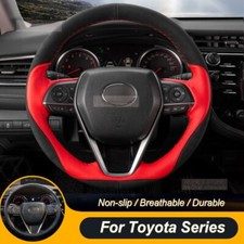 Red Leather Car Steering Wheel Cover For Toyota Camry Rav4 Corolla Avalon