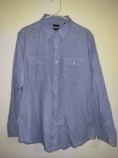 Chaps Ralph Lauren Button Up Chambray Shirt Flap Pockets Mens L Blue Cotton Poly