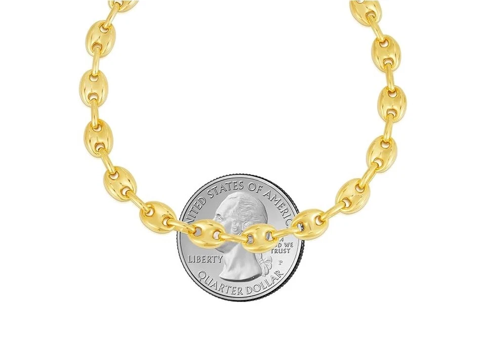 Brazalete de eslabones de cadena Mariner inflado de plata de ley 925 maciza chapada en oro de 18 quilates de 6 mm Foto 2 de 3