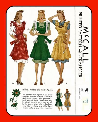 Misses APRON modello PINAFORE o bavaglino RICAMATO McCall 917 vintage 1941 SM o Med - Foto 7 di 14