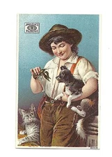 Old Trade Card James Pyle's Pearline SOAP Boy Dog Cat Crawfish James Pyle NY