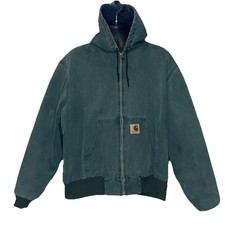 VINTAGE 90's Y2K CARHARTT HTR GREEN FULL-ZIP JACKET Duck Canvas Workwear LARGE
