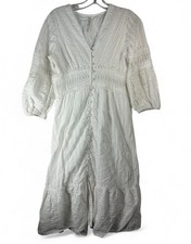 By Anthropologie Ebba Midi Dress 4 White Peasant Crochet Fairycore Casual Day