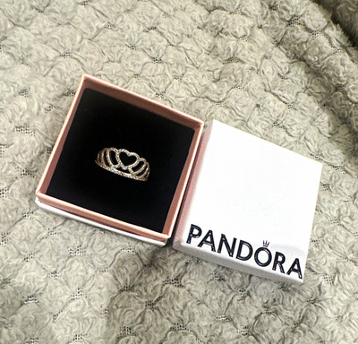Pandora 925 Sterling Silber Herz Krone Band Ring Größe 54 Silber signiert