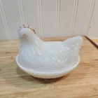 Vintage MCM Hazel Atlas White Milk Glass Chicken Hen on Nest Covered Dish
