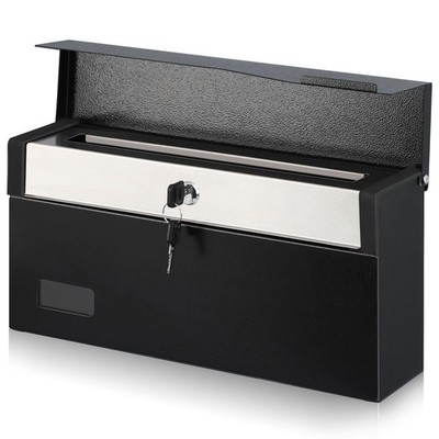 Locking Wall Mount Mailbox Steel Black 14.57x7.09x3.4 Inch Modern Post Box