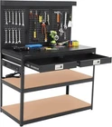 48" Workbench Multipurpose Garage Worktable w/ Pegboard Power Outlets & Drawers