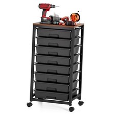 Rolling Storage Cart with Drawers, 8 Drawers Utility Cart, Rolling Black
