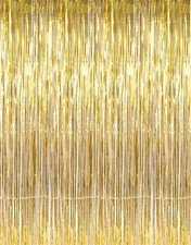 GOER 3.2 ft x 9.8 Metallic Tinsel Foil Fringe Curtains Party 1 Pack, Gold