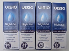 Visio Night Gel Eye Drops 4x10ml Lasting Relief 0.3% Sodium Hyaluronate Optivive