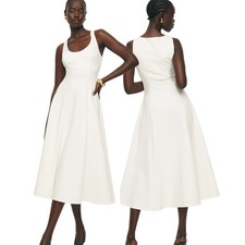 Reformation Mikol White Knit Midi Dress Scoop Neck A Line Womens XL