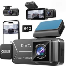 DIWYJ 3-Channel 4K Dash Cam, Front 4K Interior Rear 1080P 3.39" IPS