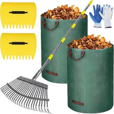 Garden Rake for Leaves, 37"-73" Adjustable Handle Rake Set with Leaf Grabbers, W