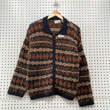 Vintage Paul Harris Mohair Cardigan Zip Sweater Womens Large Brown Fair Isle