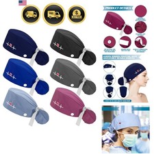 6 Pcs Scrub Caps Women Nursing Hats with Buttons Adjustable Bouffant Nurse Ha...
