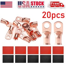 20PCS 1/0 AWG Gauge Copper Lugs W/ BLACK RED Heat Shrink Ring Terminals Wire