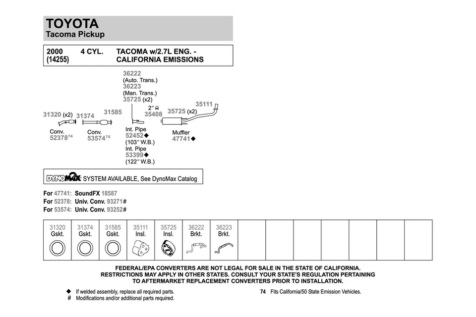 For Toyota Tacoma 99-04 Walker 53399 Aluminized Steel Exhaust Intermediate Pipe Foto 3 de 4