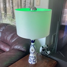 Repurposed Clase Azul Tequila Bottle Vintage Emblem Blue/White Handcrafted Lamp