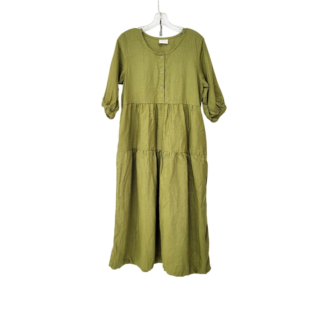 chinese dress ladies Evangeline. Handmade Tiered Linen Midi Dress With Square Neckline – Bali  Lane main image 0