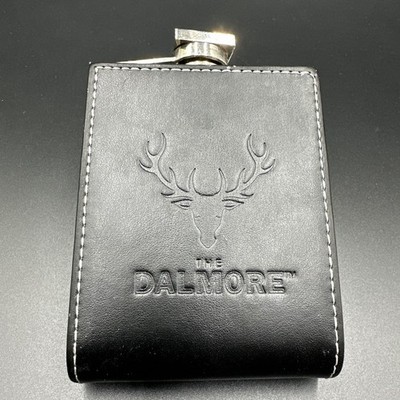 Vintage The Dalmore Scotch Flask 8oz Hip Stainless  Leather Whiskey Embossed 