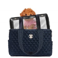 Denim Blue Quilted Interchangeable Pet Carrier Airline Approved for Small Dog...