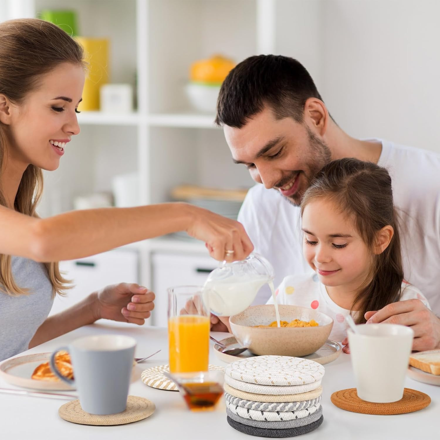 vivinin 10 Psc Cotton Coasters, Absorbent Boho Colour Mixture 