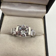KOREA 925 Sterling Silver Vintage 3 Stone Cubic Zirconia Engagement Ring Sz 5