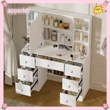 Vanity Set with Led Lights Makeup Desk Dressing Dresser Desk Table And 7 Drawers