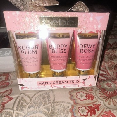 bebe Hand Cream Trio Sugar Plum Berry Bliss Dewy Rose Moisturizing 3x30ml Set