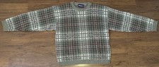 VTG Liberty By Exacta Beige Green Red Plaid Knit Grandpa Sweater XL USA Made