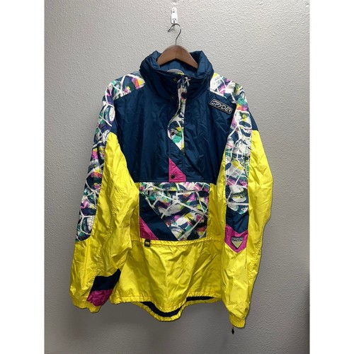 Vintage Spyder Jacke leichter Windbreaker Kapuze mehrfarbig gelb hell XL - Bild 1 von 16