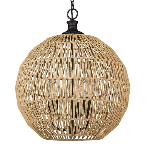 Golden Lighting 6933-3P Florence 3 Light 19"W Cage Pendant - Matte Black / - Picture 1 of 12