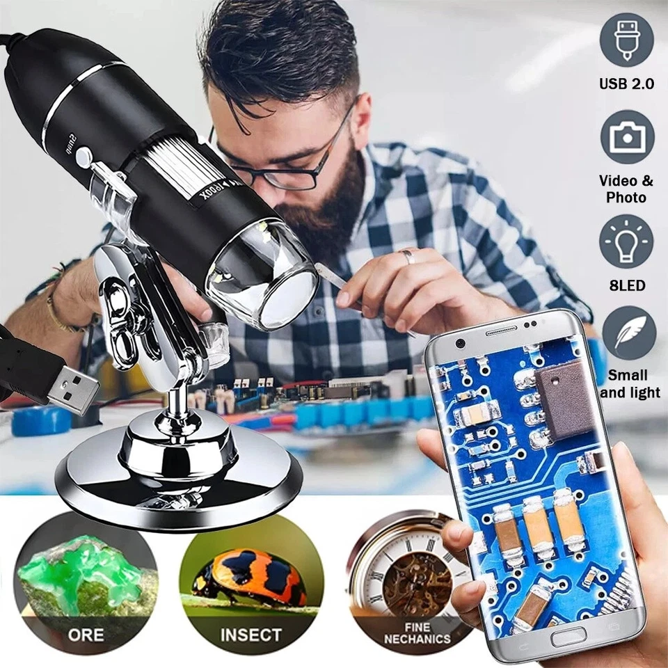 Mini USB Digital Mikroskop Lupe 1600X HD Microscope Kamera 8 LED für Handy PC - Bild 4 von 4