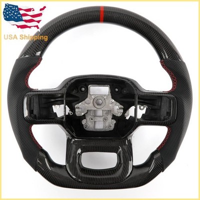 Real Carbon Fiber Steering Wheel Custom For Ford F150 Raptor 2021-25 red strip.#