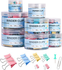 408 PCS Binder Clips Paper Clamps Assorted Sizes and Push Pins, Binding Paperwor