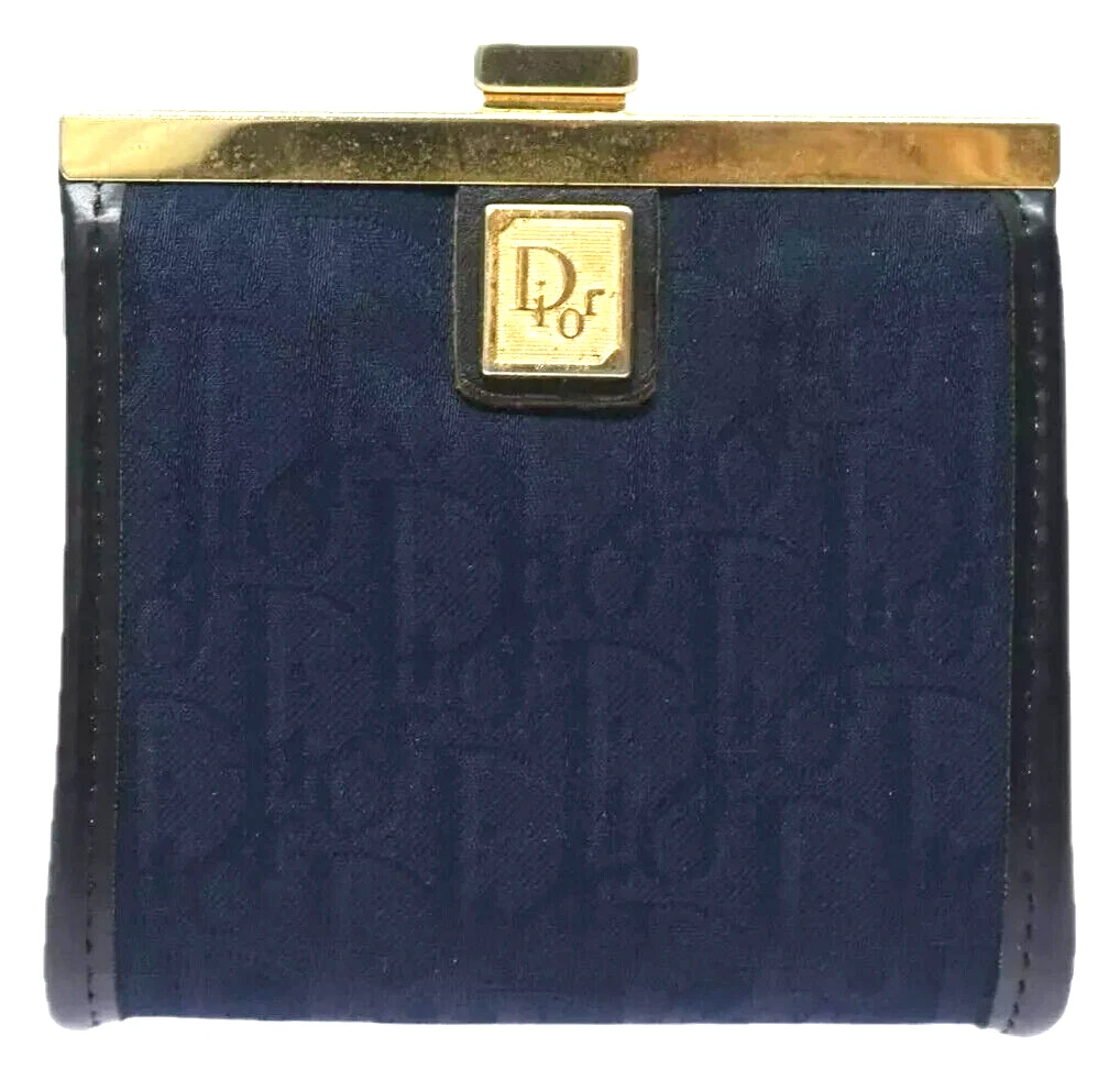 Porte monnaie trotteur Christian Dior vintage toile cuir noir/or authentique
