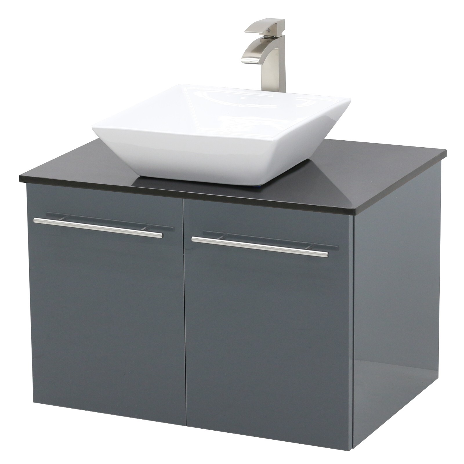 WindBay 24" wall mount floating bathroom vanity sink set, High Gloss Dark Grey eBay