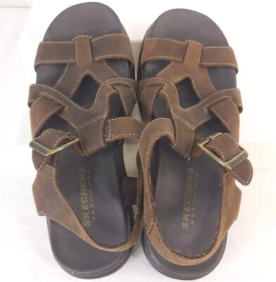 Skechers Leather Sandals Size 7 Dark Brown Upper Buckle 