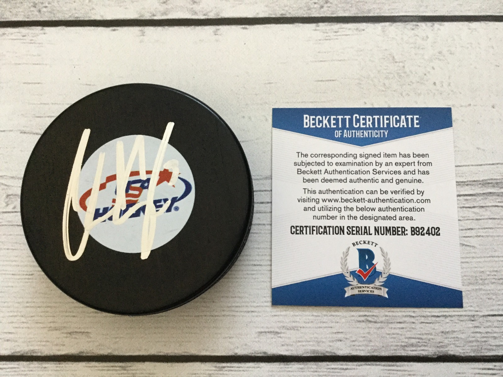 charlie coyle Autographed Signed USA U.S.A Team Hockey Puck Beckett BAS COA b 