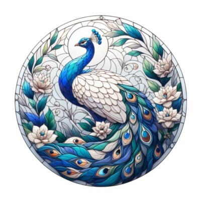 Pfau im Buntglas-Stil Sticker   Windspinner-Motiv als Wandtattoo & Autoaufkleber
