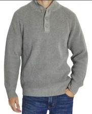 Eddie Bauer Men's Long Sleeve 1/4 Button Pullover sweater Griffin Grey Sz Small